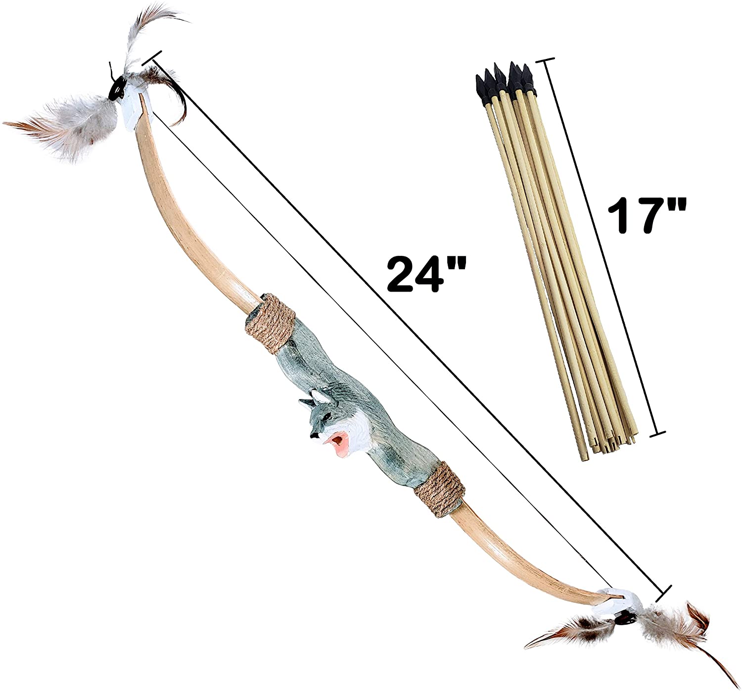2 Pack Handcarved Animal Wooden Bow and Arrow Set - 20 Wood Arrows