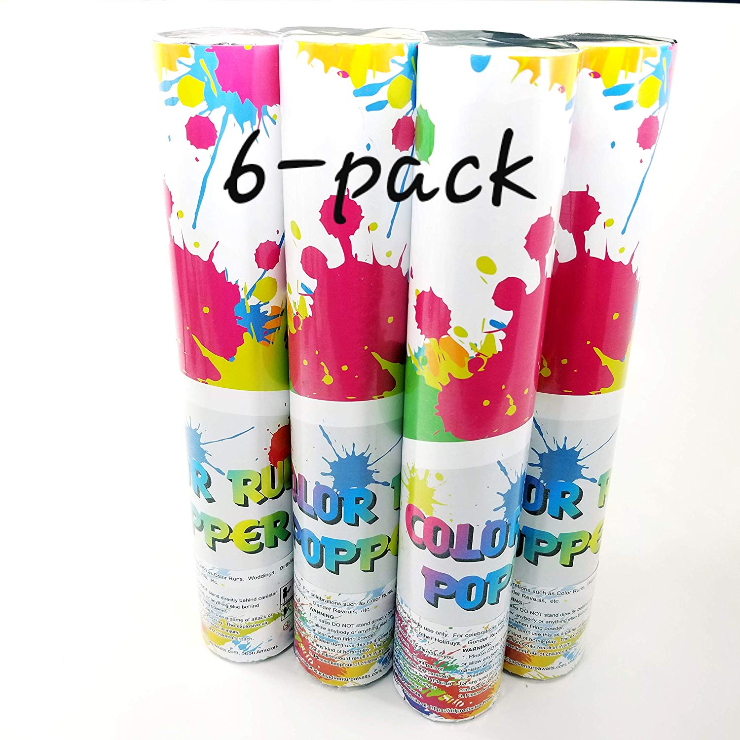 6 Pack- Color Run Gender Reveal Party Poppers