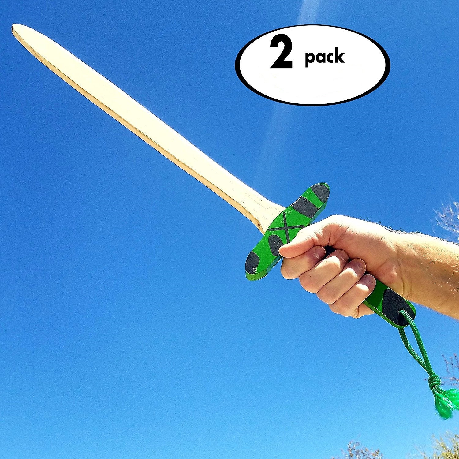 Green and Black Camo Toy Wooden Sword 2-Pack