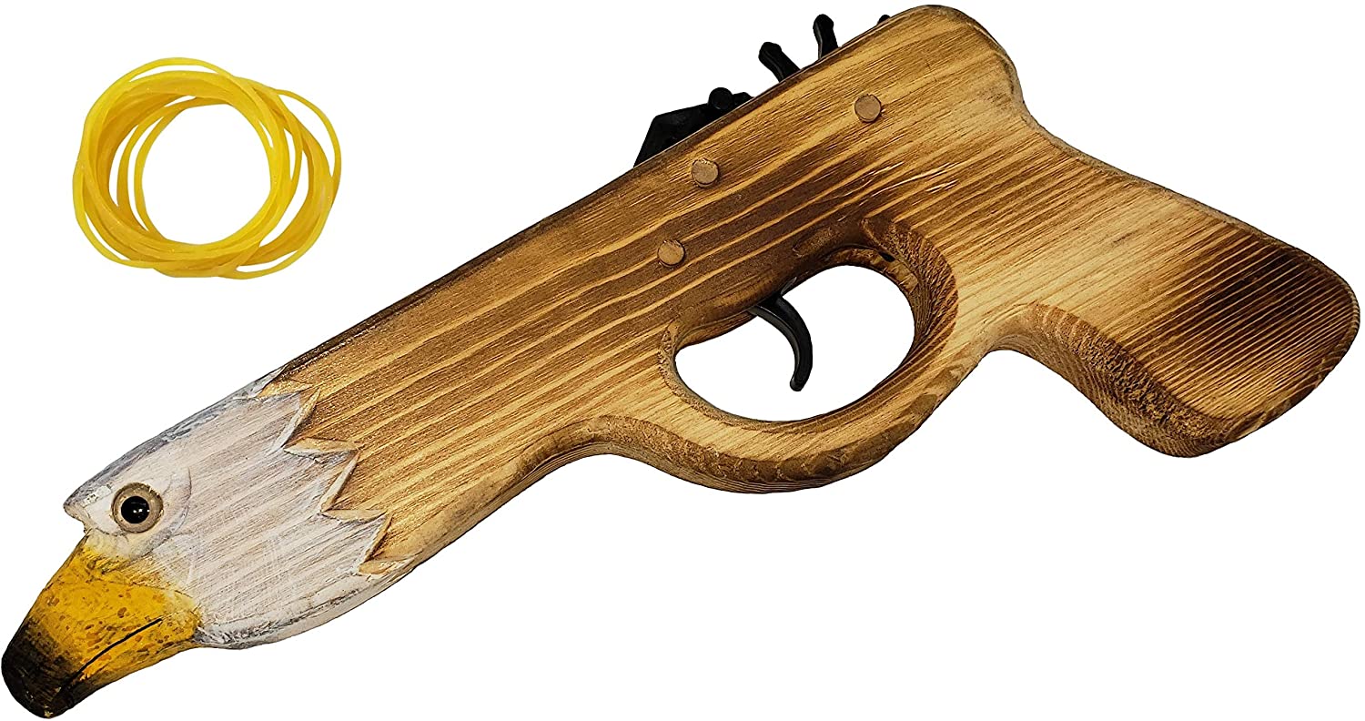 Animal Rubber Band Gun - Quality Wood & Handcarved - 8 Rubber Bands per Set