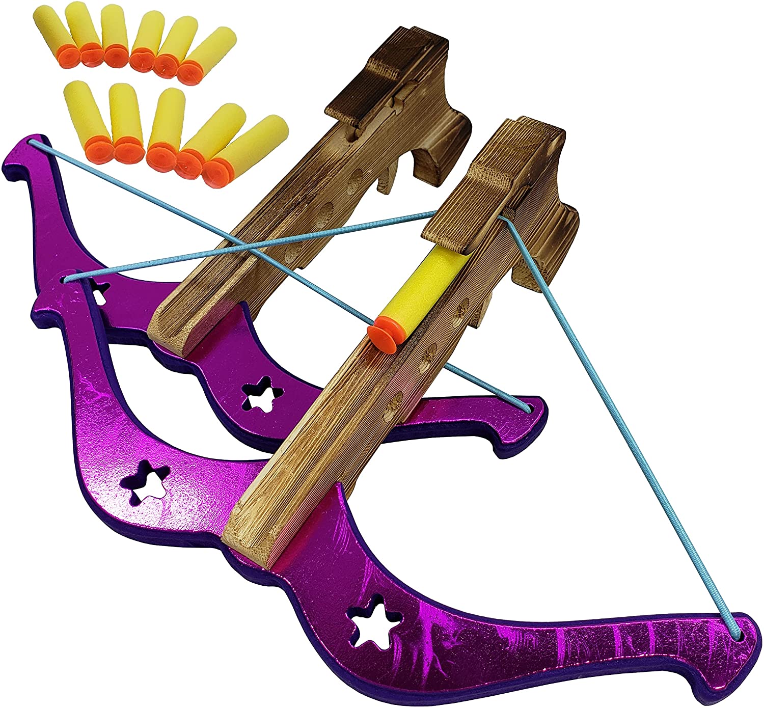 2 Pack Handmade Wood Toy Crossbow Set - 12 Suction Darts