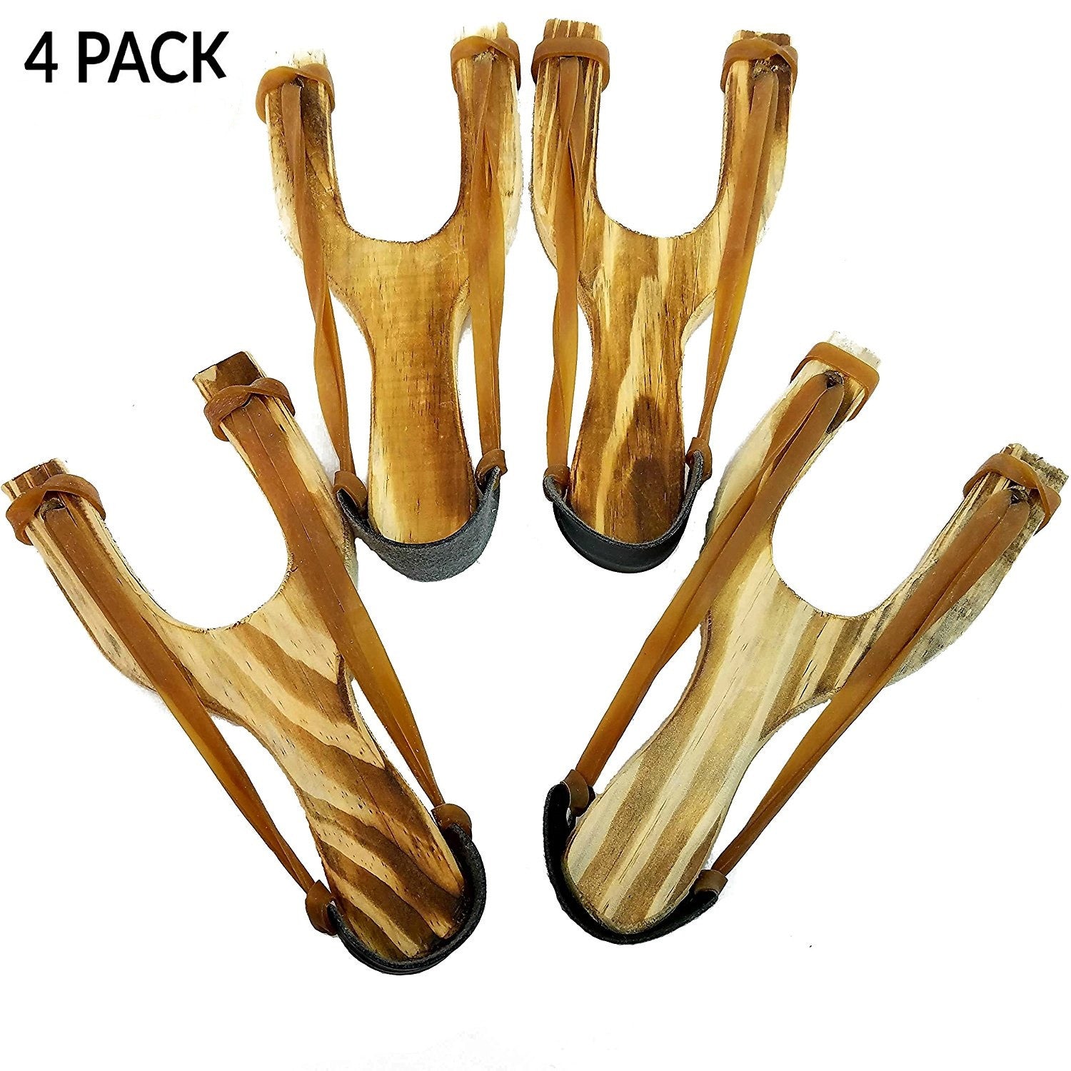 Hand Carved Burnt Wood Toy Launchers 4-Pack